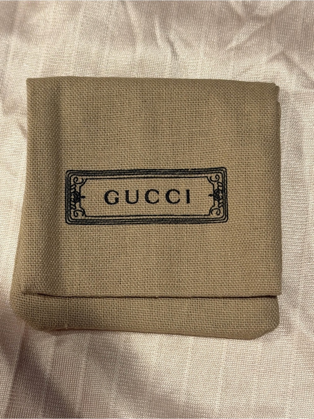 Gucci Tan Canvas Small Jewelry Pouch with Black Logo Pristine